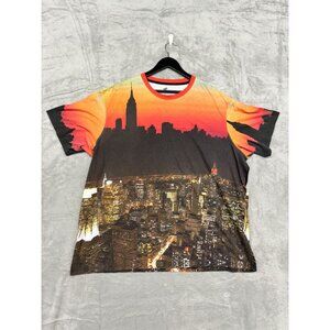 ROCAWEAR BIG TALL CLASSIC ALL-OVER PRINT NYC SKYLINE SUNSET MENS SHIRT
